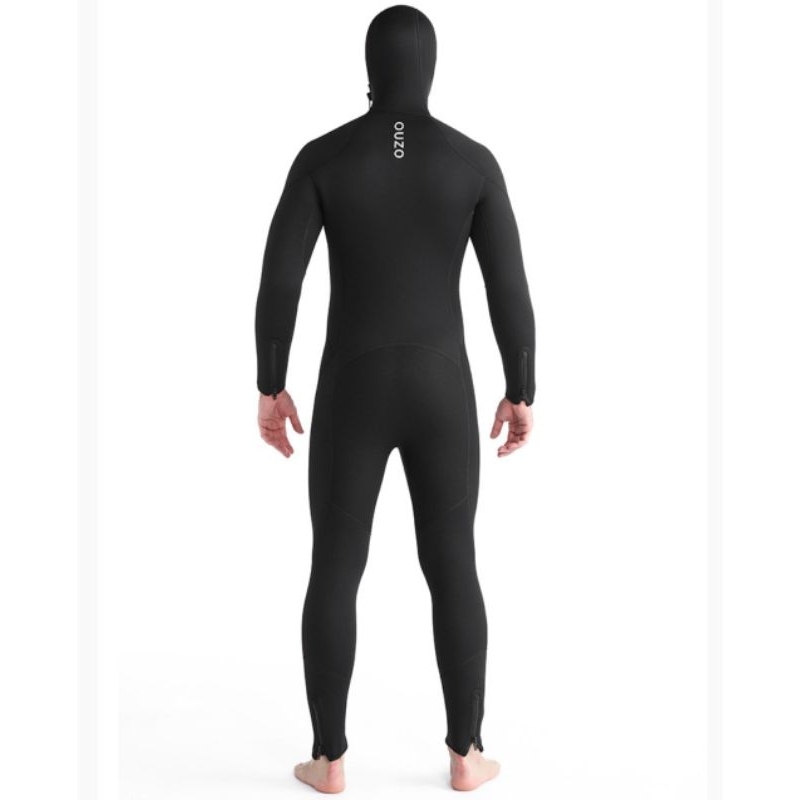 Đồ lặn nam liền mũ 5mm Ouzo BCM5002 có sọc vàng ở cánh tay, có dây kéo cổ tay cổ chân, dây kéo phía trước nam tính