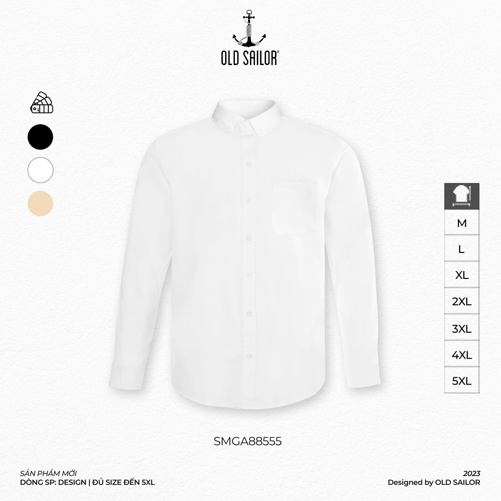 Áo sơ mi oxford nam tay dài Old Sailor - OSL LONG SLEEVE OXFORD SHIRT - WHITE - SMGA88555 - Big size upto 5XL