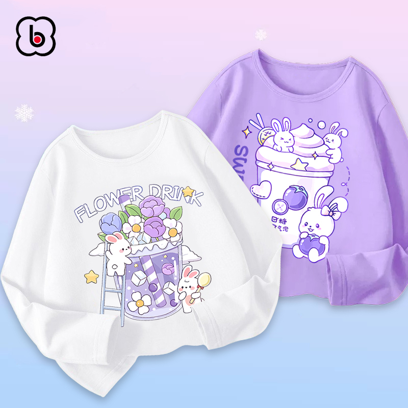 Combo 2 áo dài tay bé gái BabyloveGO 2023 áo thu đông cổ tròn chất thun cotton