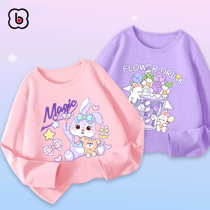 Combo 2 áo dài tay bé gái BabyloveGO 2023 áo thu đông cổ tròn chất thun cotton