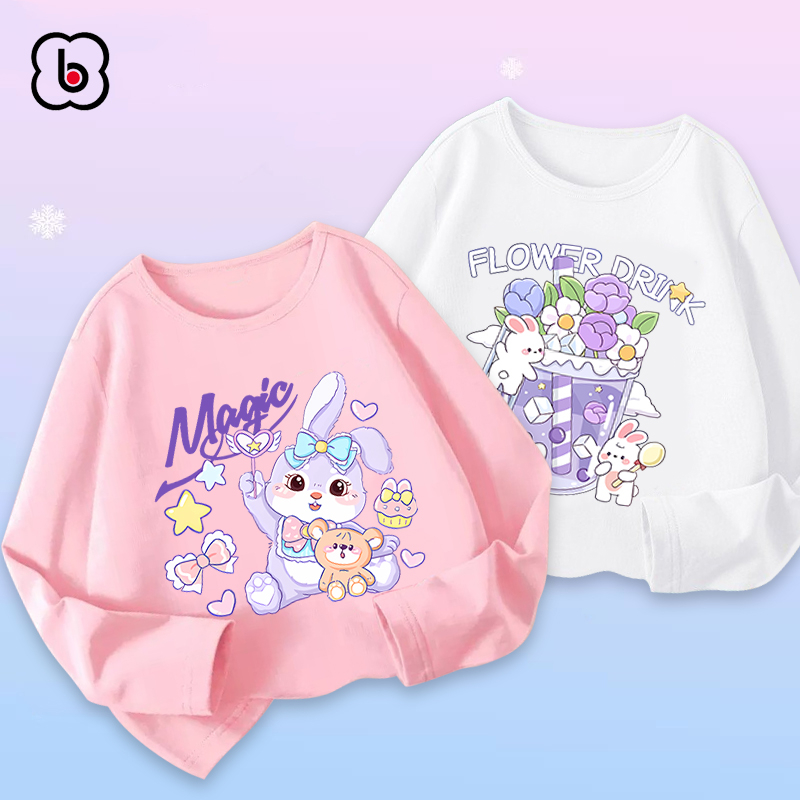 Combo 2 áo dài tay bé gái BabyloveGO 2023 áo thu đông cổ tròn chất thun cotton