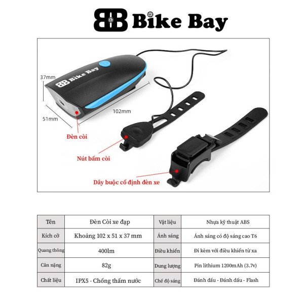 Đèn Còi Xe Đạp Thể Thao, Đèn Led Sac USB, Chống Nước Đi Mưa Thoải Mái - DC01