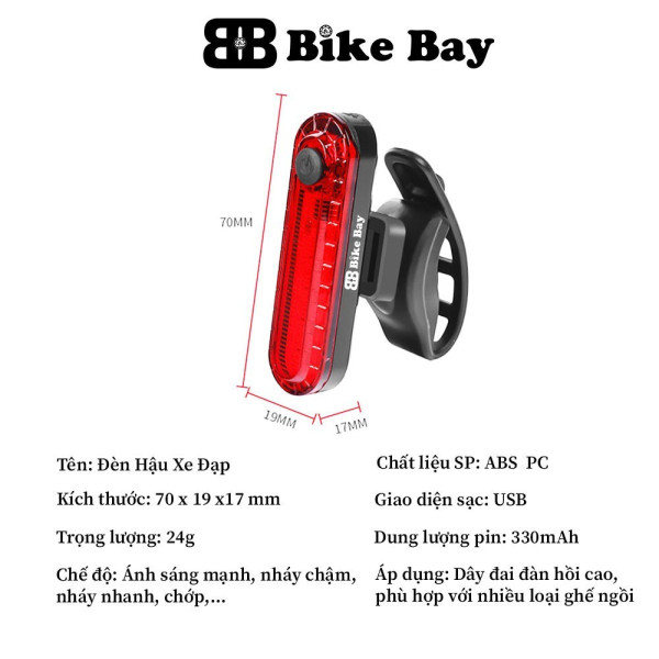Đèn hậu xe đạp thể thao, Đèn cảnh báo xe đạp dùng 4-12H liên tục, Sac USB, Chống Nước BIKEBAY - DH04