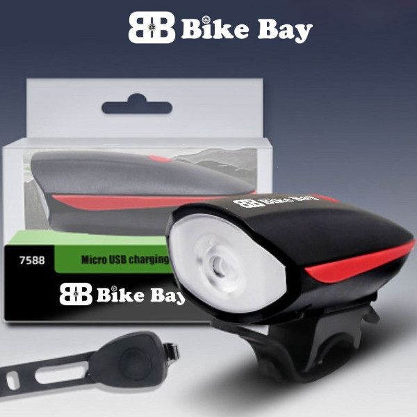 Đèn xe đạp có còi, còi xe đạp sáng mạnh BIKEBAY chống nước kèm sạc USB DC01
