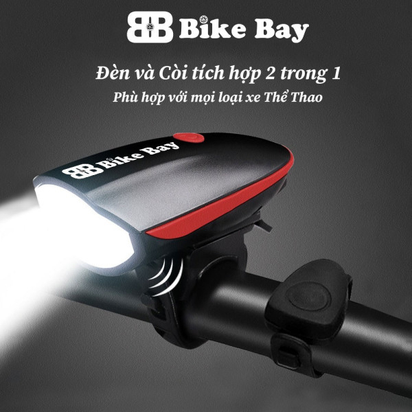 Đèn xe đạp có còi, còi xe đạp sáng mạnh BIKEBAY chống nước kèm sạc USB DC01
