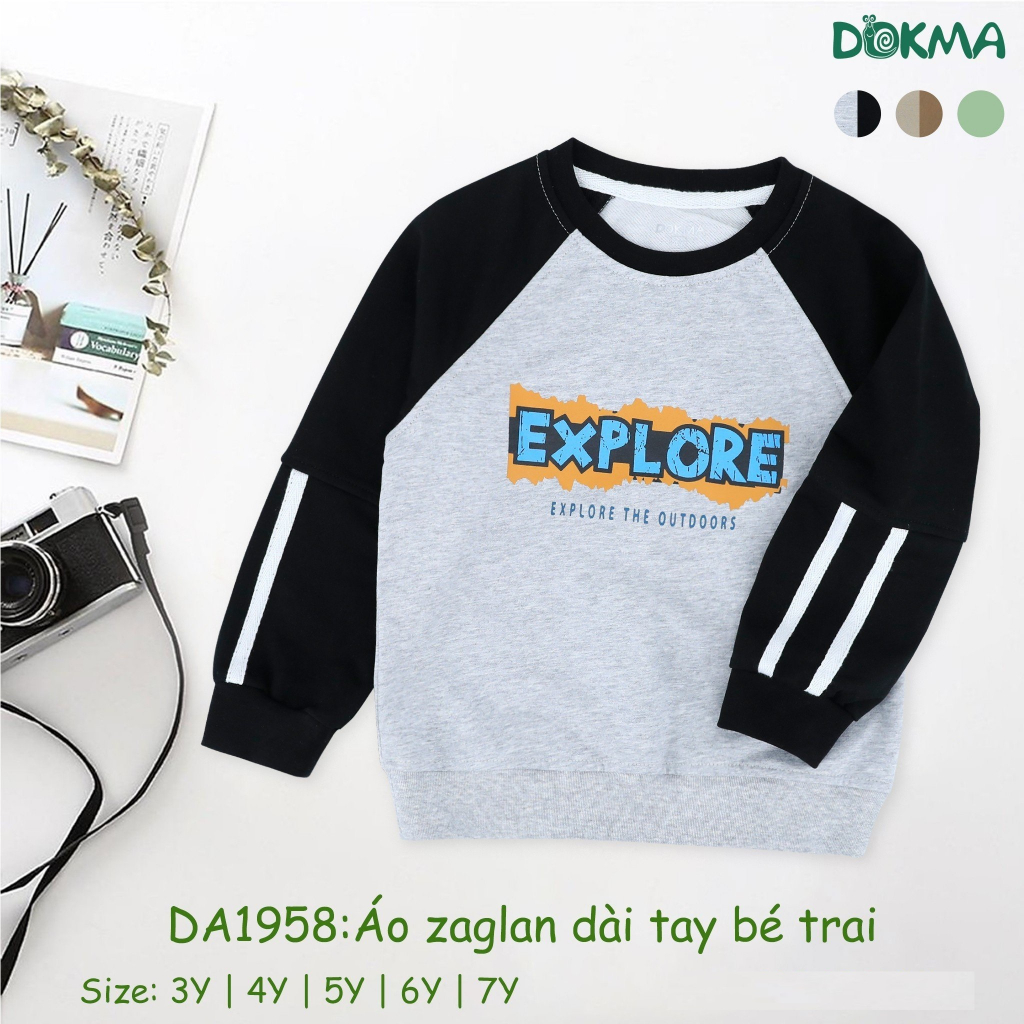 Áo dài tay cổ tròn bé trai Dokma DA1958 chất dày dặn.size 3-7Y