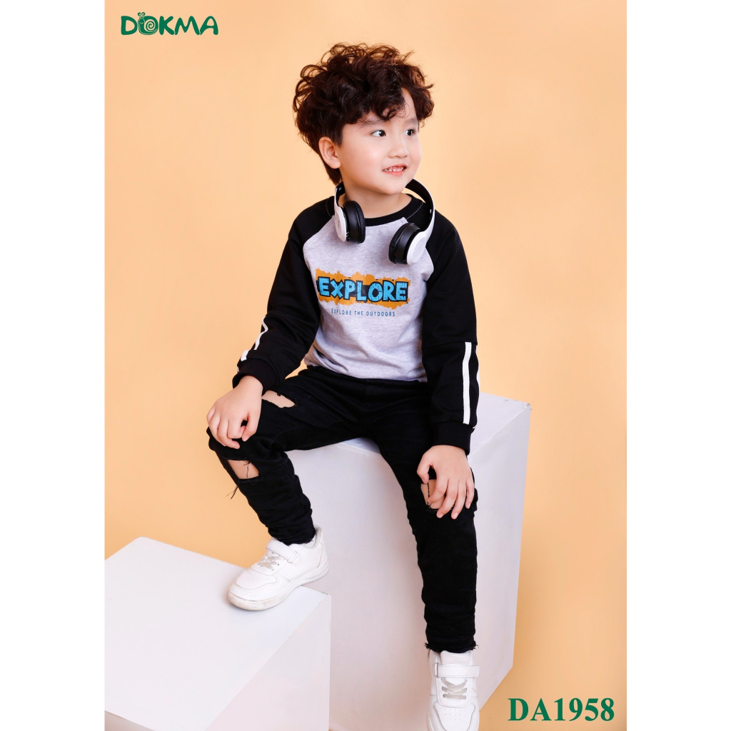 Áo dài tay cổ tròn bé trai Dokma DA1958 chất dày dặn.size 3-7Y