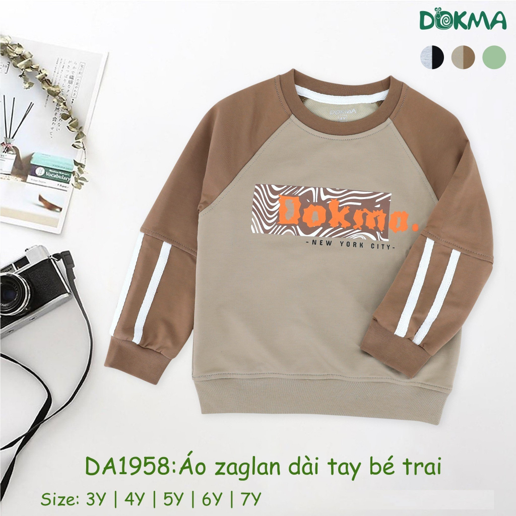Áo dài tay cổ tròn bé trai Dokma DA1958 chất dày dặn.size 3-7Y