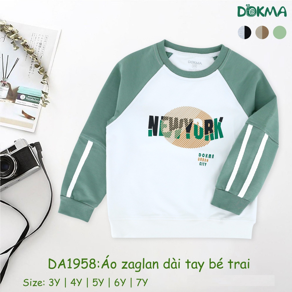 Áo dài tay cổ tròn bé trai Dokma DA1958 chất dày dặn.size 3-7Y