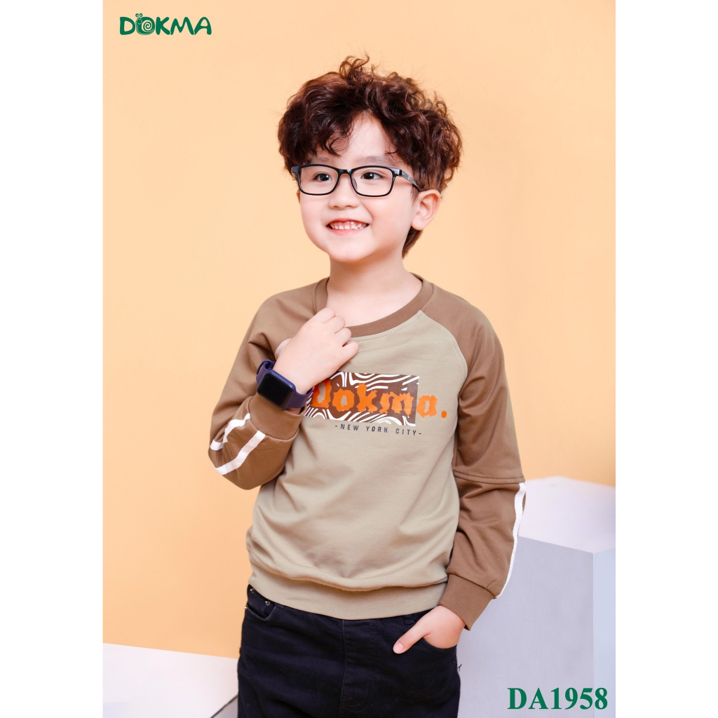 Áo dài tay cổ tròn bé trai Dokma DA1958 chất dày dặn.size 3-7Y