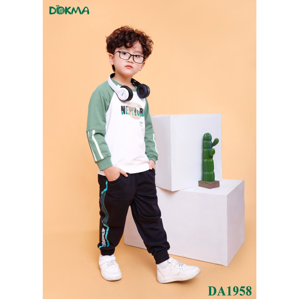 Áo dài tay cổ tròn bé trai Dokma DA1958 chất dày dặn.size 3-7Y