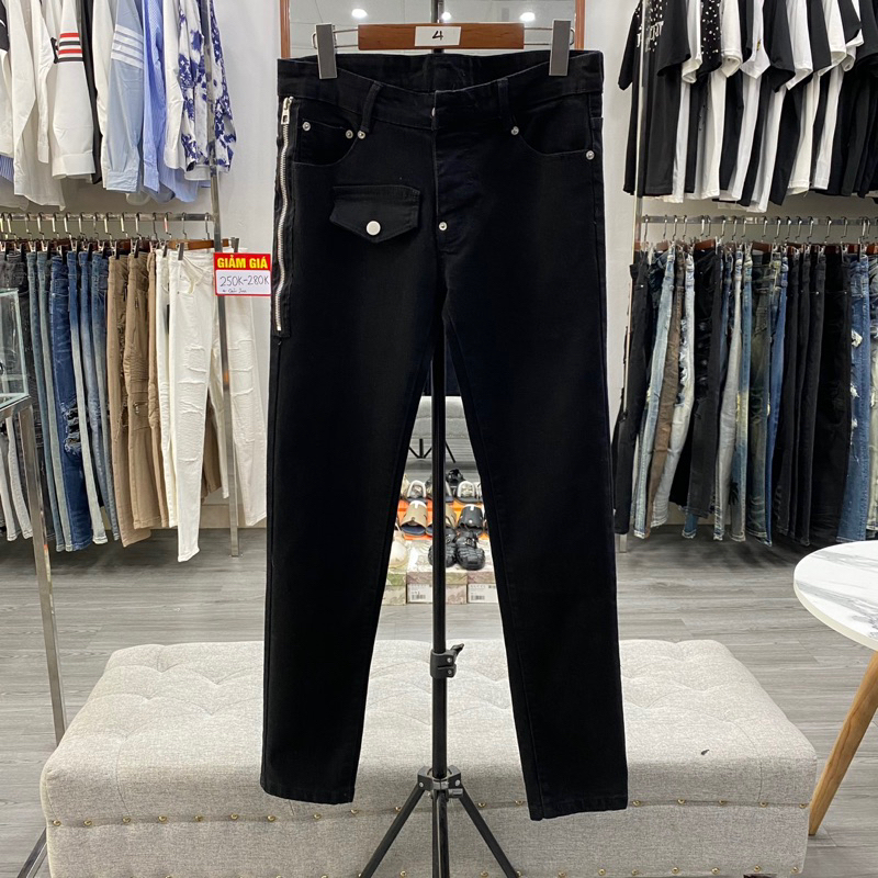 Quần jean bò nam đen trơn DSQ2 phối khoá zip lưng dáng slimfit chất denim dày dặn bền đẹp hot trend 2023