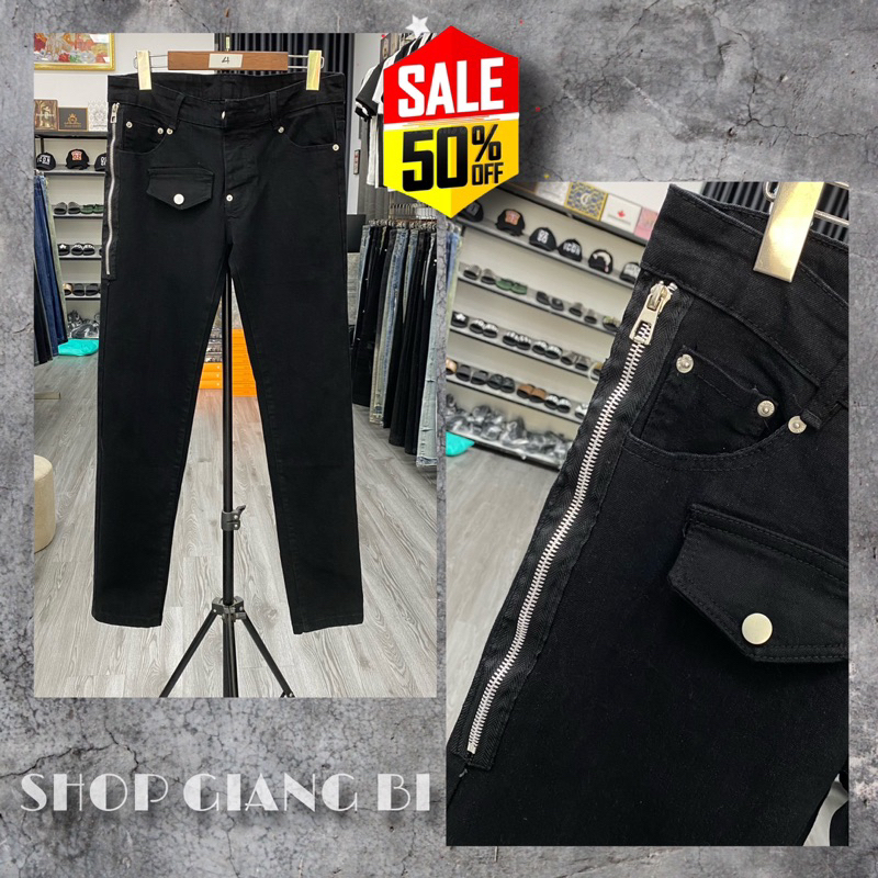 Quần jean bò nam đen trơn DSQ2 phối khoá zip lưng dáng slimfit chất denim dày dặn bền đẹp hot trend 2023