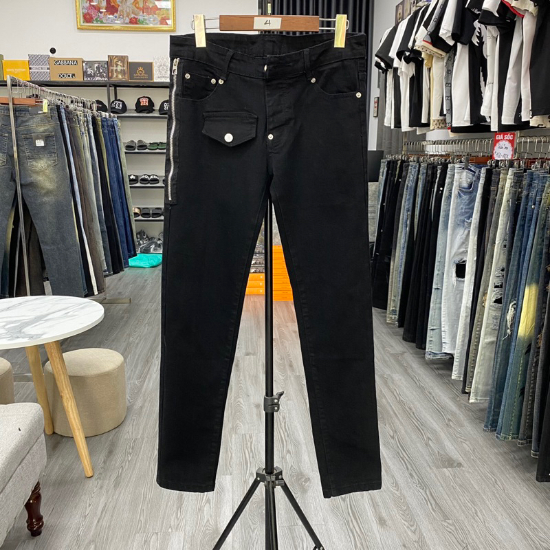 Quần jean bò nam đen trơn DSQ2 phối khoá zip lưng dáng slimfit chất denim dày dặn bền đẹp hot trend 2023