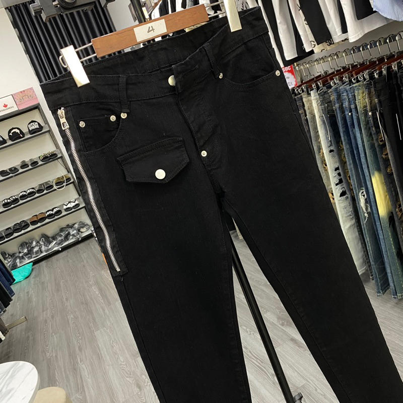 Quần jean bò nam đen trơn DSQ2 phối khoá zip lưng dáng slimfit chất denim dày dặn bền đẹp hot trend 2023