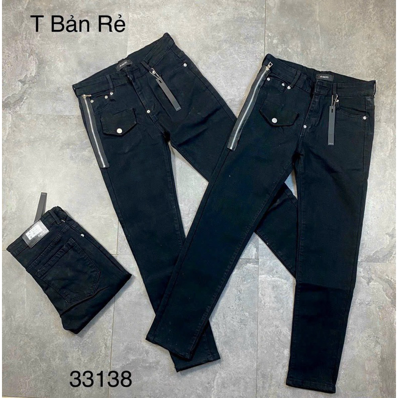 Quần jean bò nam đen trơn DSQ2 phối khoá zip lưng dáng slimfit chất denim dày dặn bền đẹp hot trend 2023