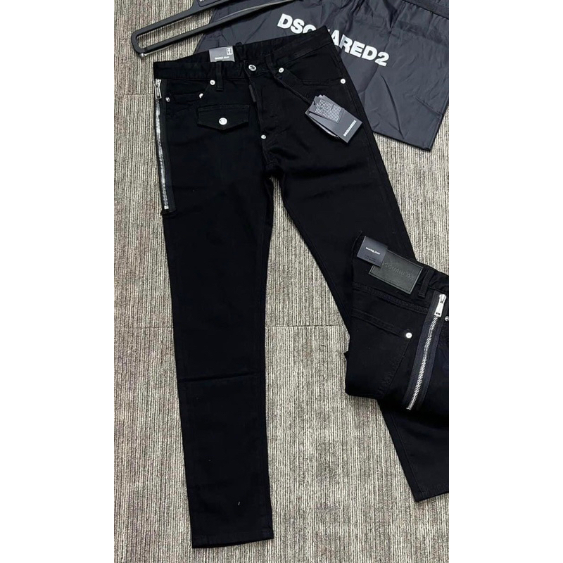 Quần jean bò nam đen trơn DSQ2 phối khoá zip lưng dáng slimfit chất denim dày dặn bền đẹp hot trend 2023