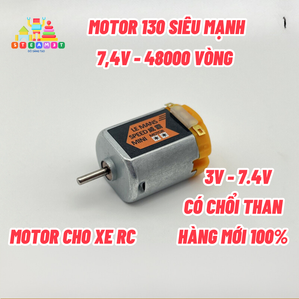 Động cơ 130 RC siêu mạnh 3V 3.7V - 7.4V tốc độ cao 48000 vòng kèm bánh răng có chổi than - LK0600