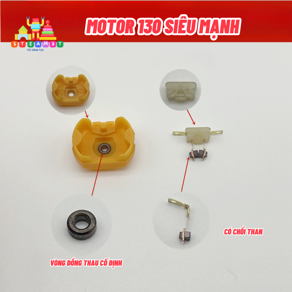 Động cơ 130 RC siêu mạnh 3V 3.7V - 7.4V tốc độ cao 48000 vòng kèm bánh răng có chổi than - LK0600