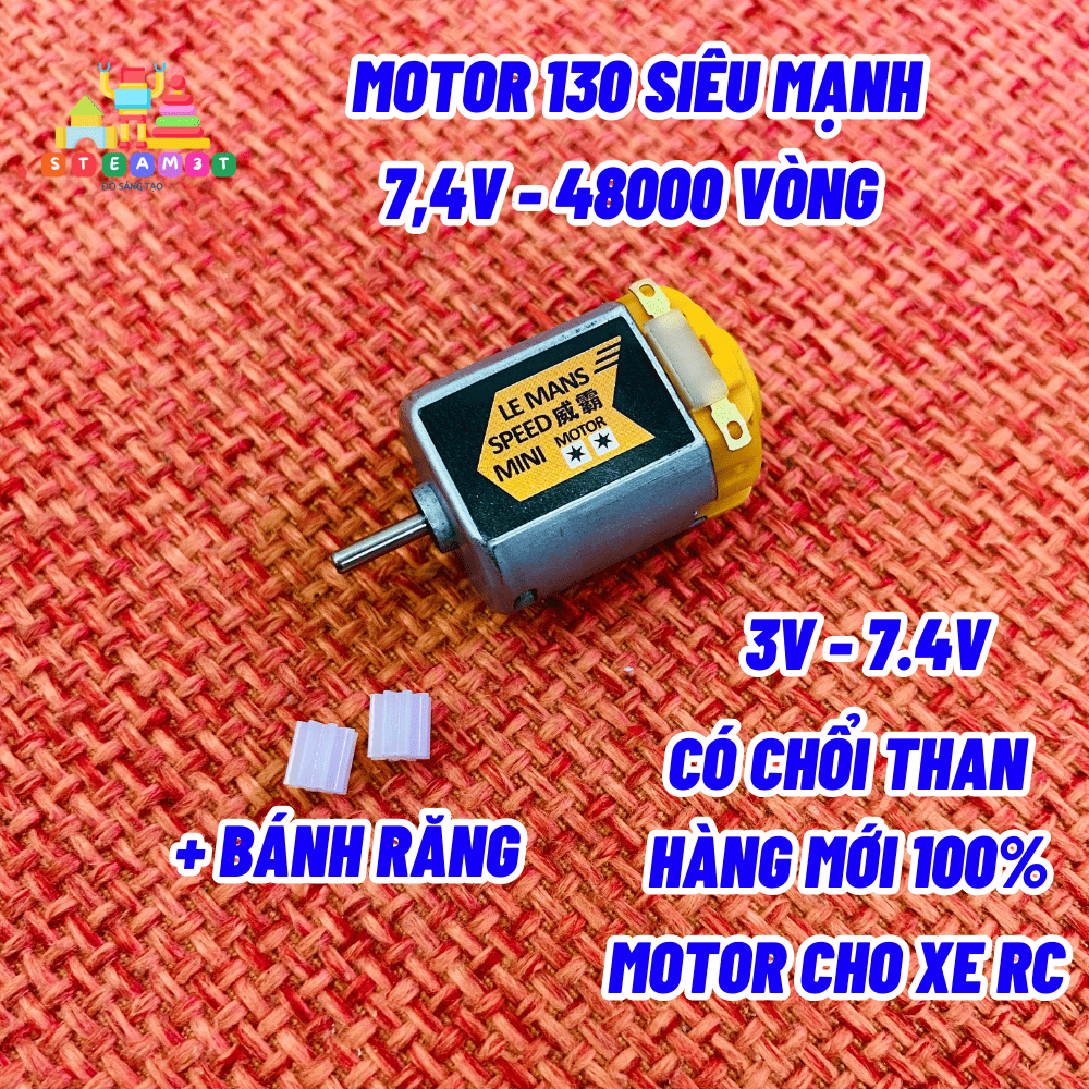 Động cơ 130 RC siêu mạnh 3V 3.7V - 7.4V tốc độ cao 48000 vòng kèm bánh răng có chổi than - LK0600