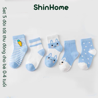 Set 5 tất vớ cao cổ dày thu đông cho bé trai bé gái sơ sinh 0-4 tuổi hình THỎ ShinHome Baby