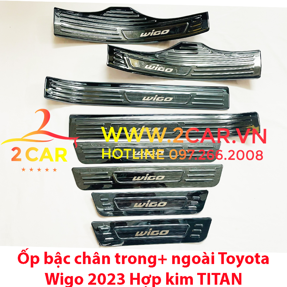 Ốp bậc cửa, nẹp bước chân trong, ngoài xe Toyota Wigo 2023, chất liệu Titan cao cấp