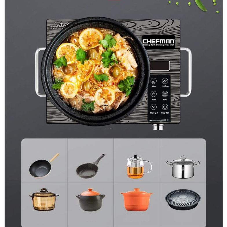 Bếp hồng ngoại gia đình Chefman CM-923, bếp nấu đa năng không kén nồi tiện lợi, mặt kính chịu nhiệt cao, hẹn giờ an toàn