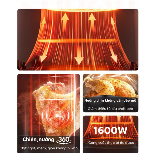 Nồi chiên không dầu 6,5 lít Fujihome A6GG, công suất 1600W đa chức năng, lòng nồi phủ chống dính, BH toàn quốc 18 tháng