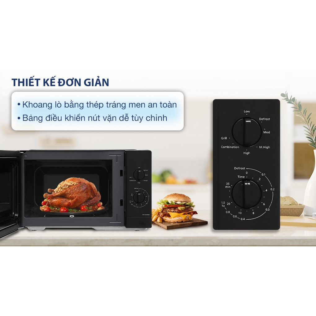 Lò vi sóng Panasonic GM34NBYUE 24 lít, có nướng, mặt đen sang trọng, chính hãng, bảo hành 12 tháng
