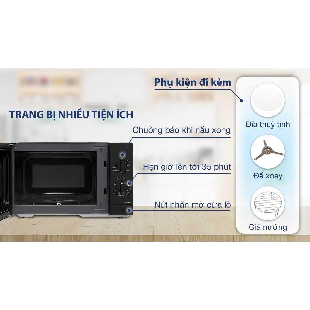 Lò vi sóng Panasonic GM34NBYUE 24 lít, có nướng, mặt đen sang trọng, chính hãng, bảo hành 12 tháng