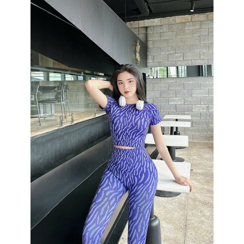 Set crop dài dệt Vân gym,thể thao,yoga