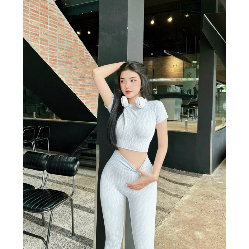 Set crop dài dệt Vân gym,thể thao,yoga