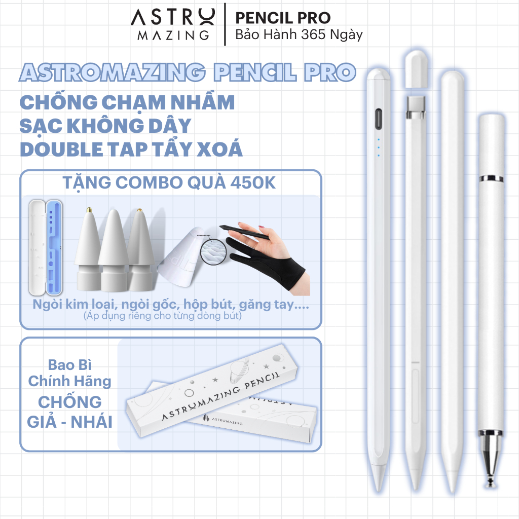 [Quà 450K] Bút cảm ứng iPad Stylus AstroMazing Pencil 2 Pro dành cho iPad Pro 11 12.9 Gen 6 7 8 9 10 Air 4 5 Mini