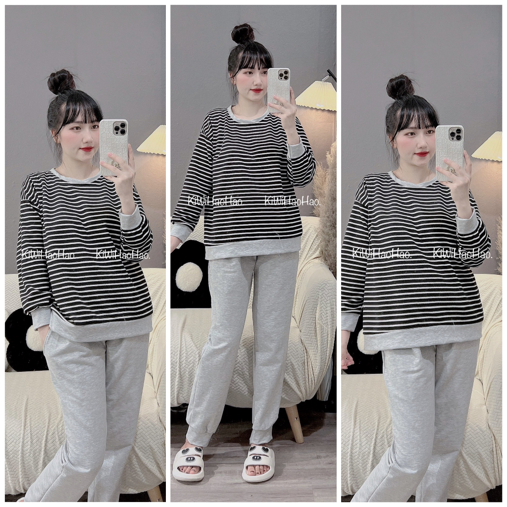 Bộ bầu , bộ bầu mặc nhà cho con bú kẻ vén tí nỉ dày dặn form dáng dễ mặc thoải mái cho các Mẹ