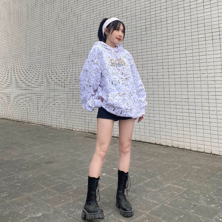 Áo Nỉ Mũ Unisex BOO Dáng Oversize In Pattern ZOOKIZ