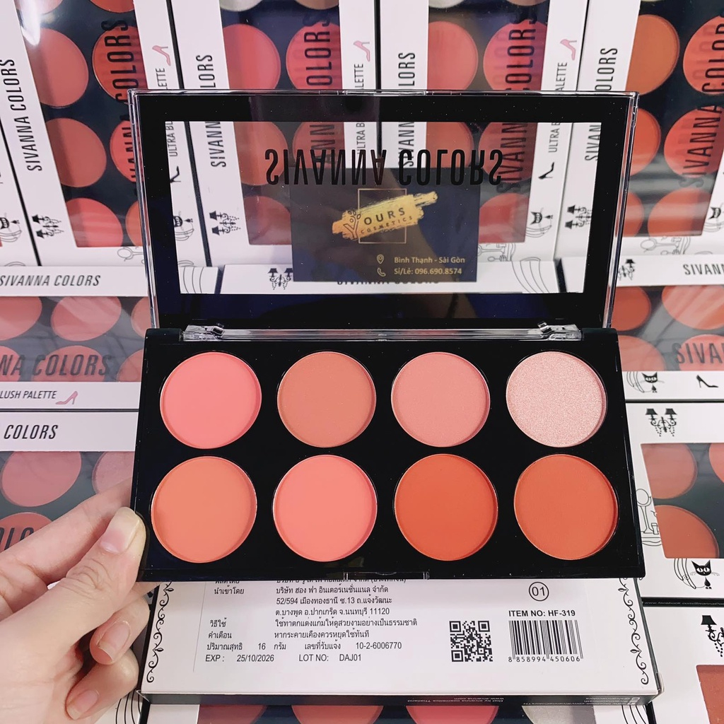 Phấn Má Hồng Tông Cam Hồng, Tạo Khối và Bắt Sáng Sivanna Colors Ultra Blush Palette HF319 Chuẩn Thái Lan