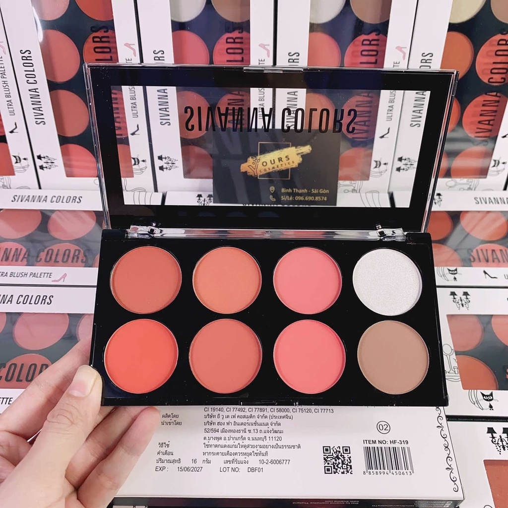 Phấn Má Hồng Tông Cam Hồng, Tạo Khối và Bắt Sáng Sivanna Colors Ultra Blush Palette HF319 Chuẩn Thái Lan