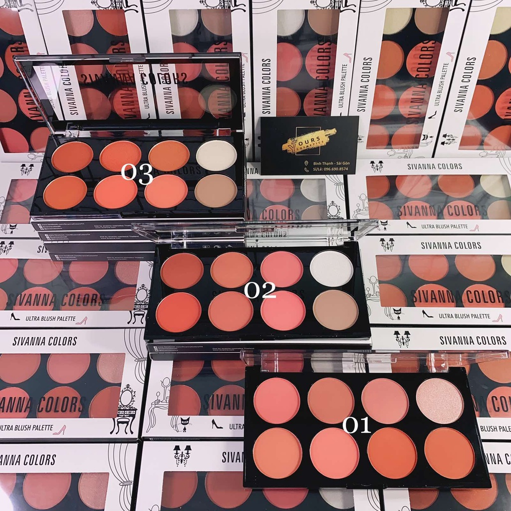 Phấn Má Hồng Tông Cam Hồng, Tạo Khối và Bắt Sáng Sivanna Colors Ultra Blush Palette HF319 Chuẩn Thái Lan