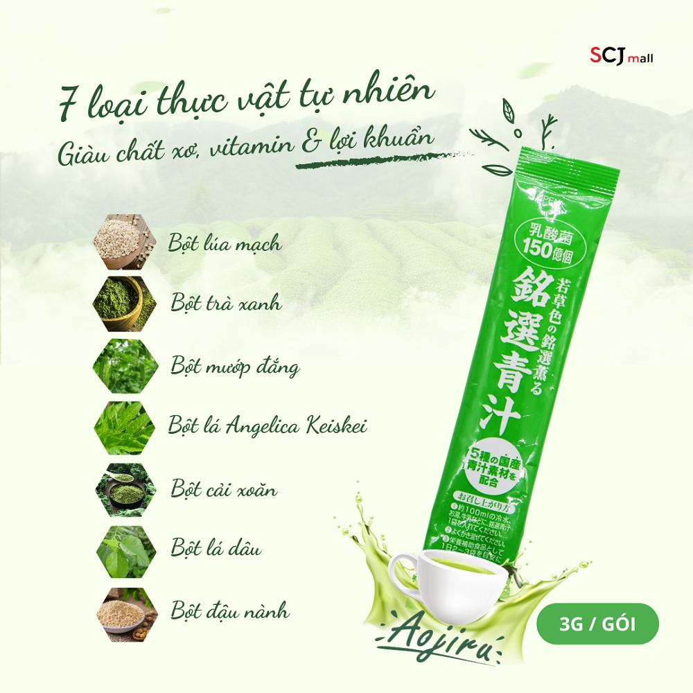 Bột Rau Xanh Bổ Sung Chất Xơ làm sáng da Meisen Aojiru  Hàng chuẩn Nhật Bản