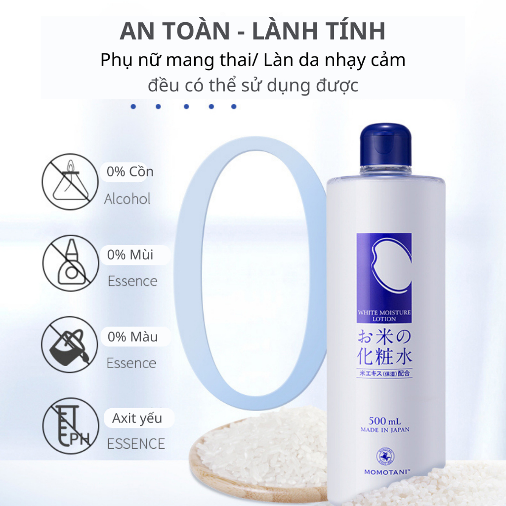 Nước Hoa Hồng Dưỡng Trắng Chiết Xuất Gạo Hữu Cơ MOMOTANI 500ML