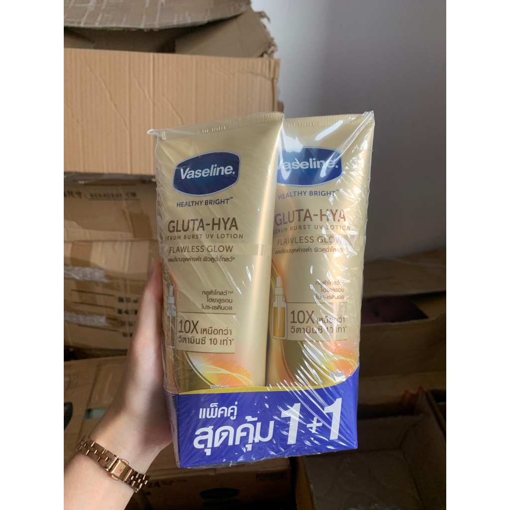 SALE Sữa dưỡng thể làm sáng da vaseline 10x ban ngày + ban đêm màu hồng - vàng 300ml Thái Lan