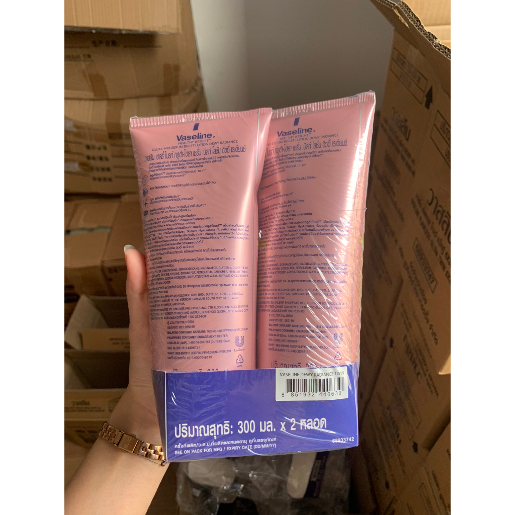 SALE Sữa dưỡng thể làm sáng da vaseline 10x ban ngày + ban đêm màu hồng - vàng 300ml Thái Lan