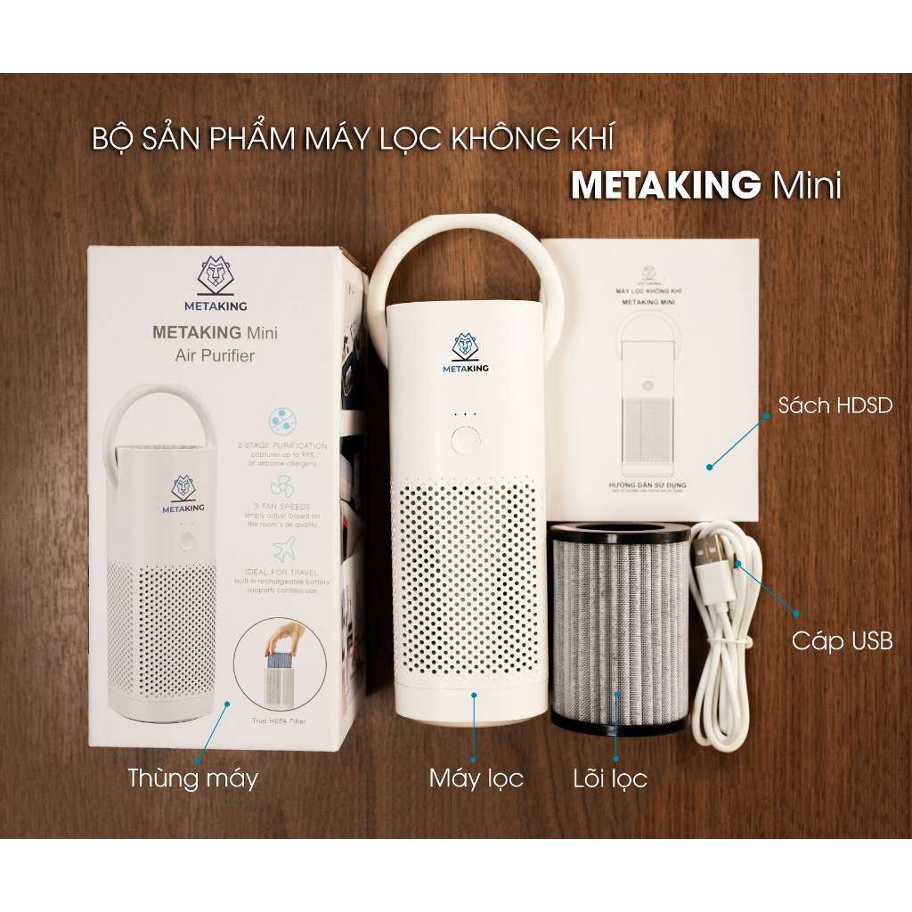 Máy lọc không khí ô tô Metaking - khử mùi - khử khuẩn - lọc bỏ khói, bụi mịn mùi hôi - BH 1 năm - Hỏa Tốc HCM