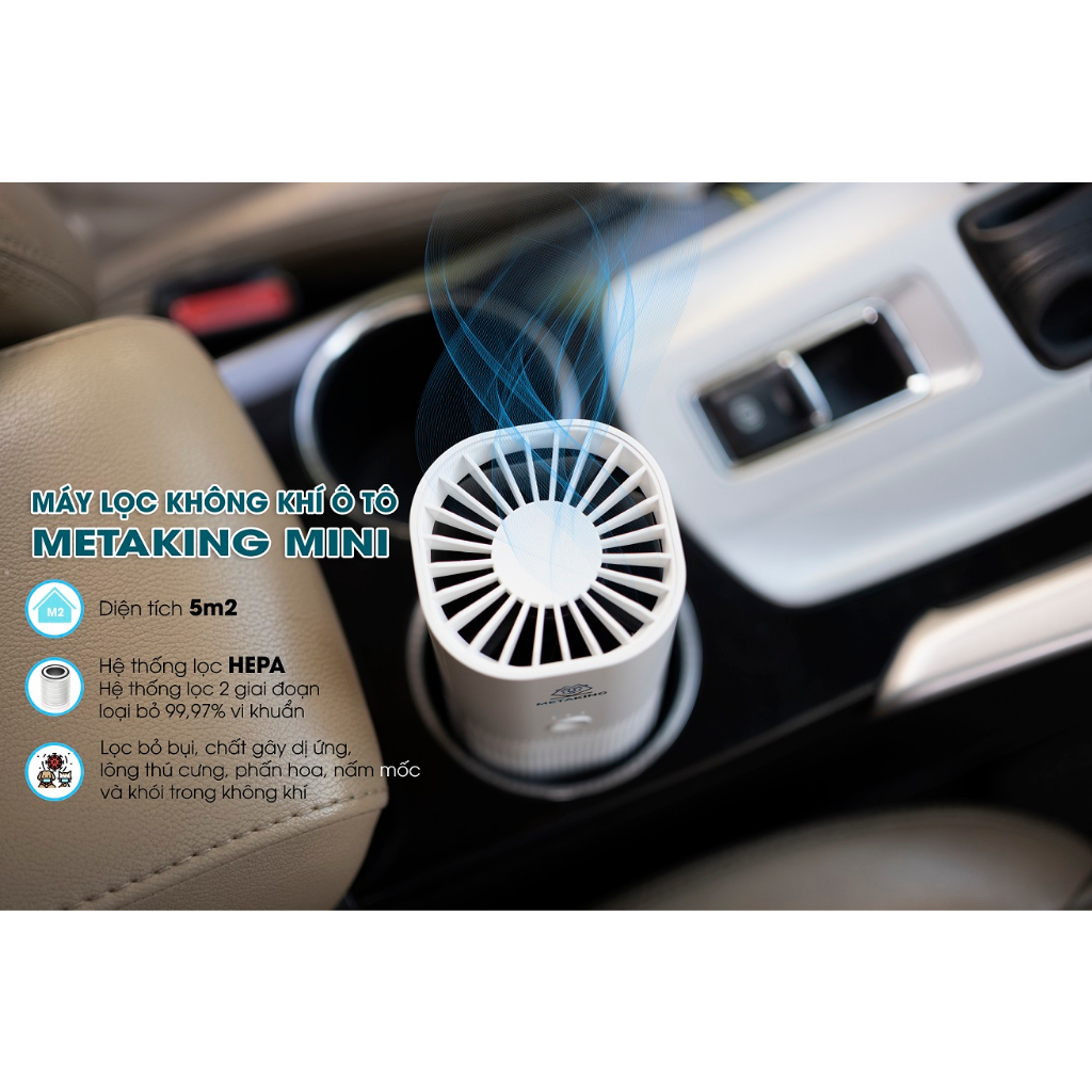 Máy lọc không khí ô tô Metaking - khử mùi - khử khuẩn - lọc bỏ khói, bụi mịn mùi hôi - BH 1 năm - Hỏa Tốc HCM