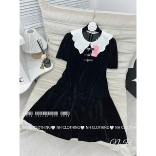Váy nhung cổ lượn nơ đá sm