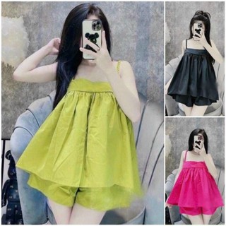 Bộ quần đùi áo dây bính mặc nhà vải lụa mịn mát form 40-55kg