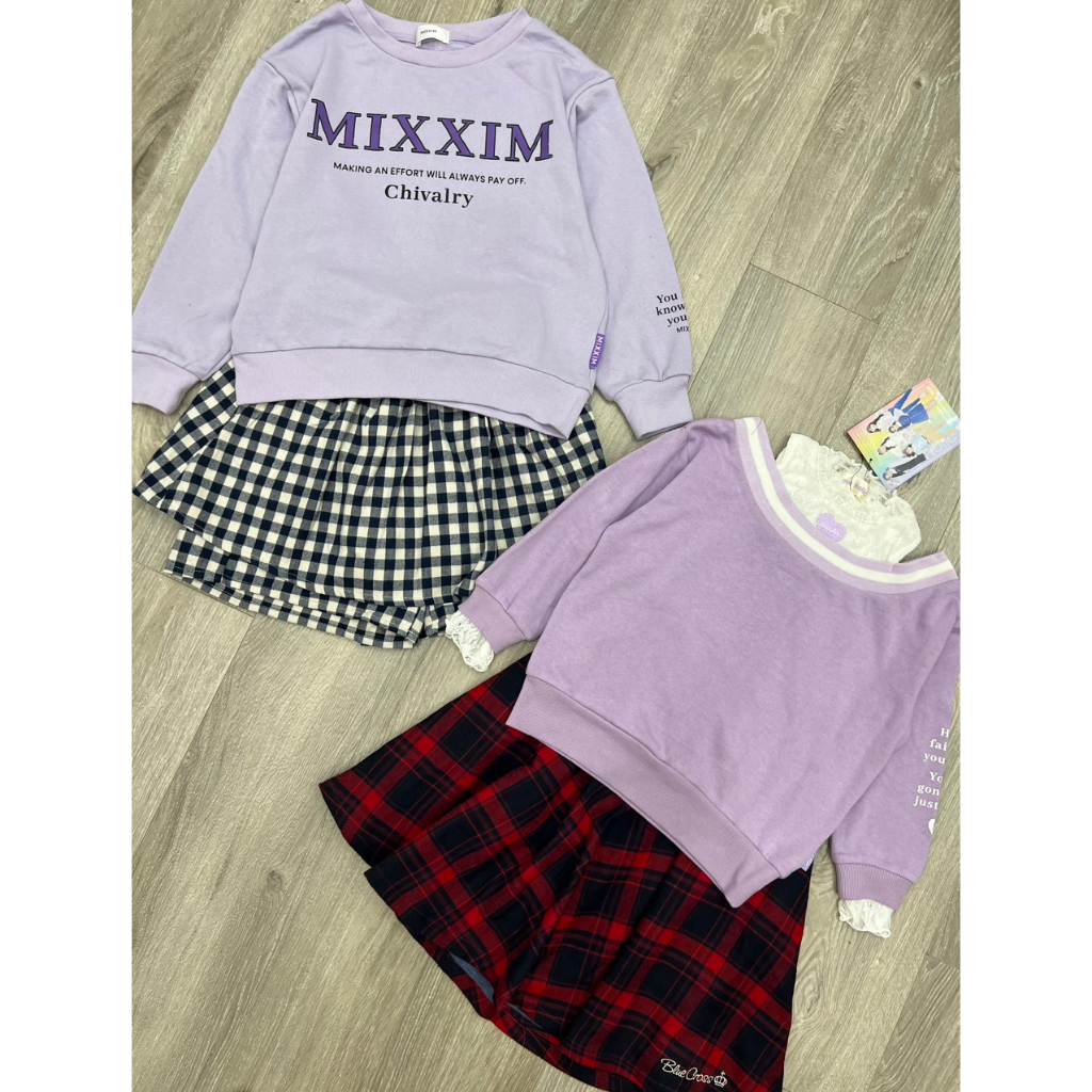 Set áo nỉ da cá kèm chân váy kẻ 2 màu