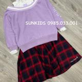 Set áo nỉ da cá kèm chân váy kẻ 2 màu