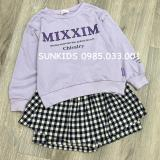 Set áo nỉ da cá kèm chân váy kẻ 2 màu