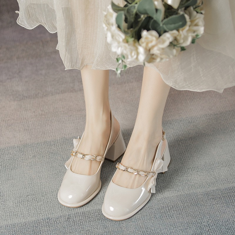 Giày cao gót mũi vuông đính nơ thời trang cho nữ mã 094